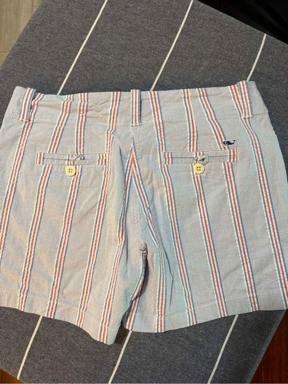 Vineyard Vines Blue Seersucker Shorts with Red & Navy Stripes - Picture 6 of 6